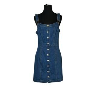 TronJori blue denim buttoned overall mini dress size Small